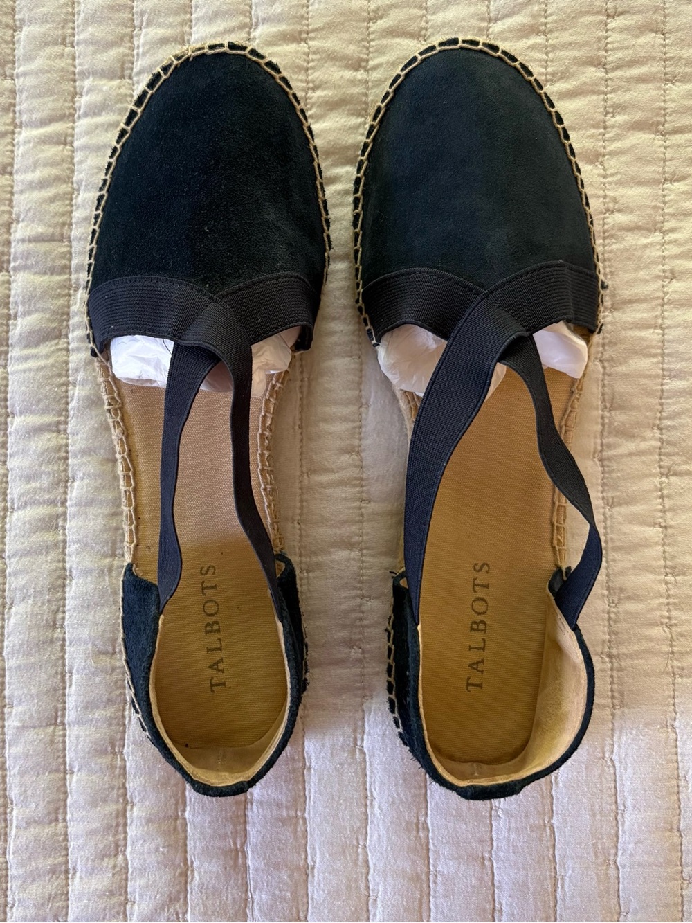 Talbots Navy Espadrille Slingback Flats with Elastic Cross Straps NWOT, Size 9.5